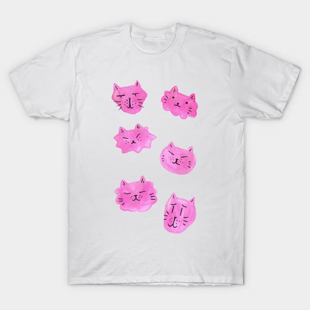 Pink Watercolor Kitty Faces T-Shirt by saradaboru